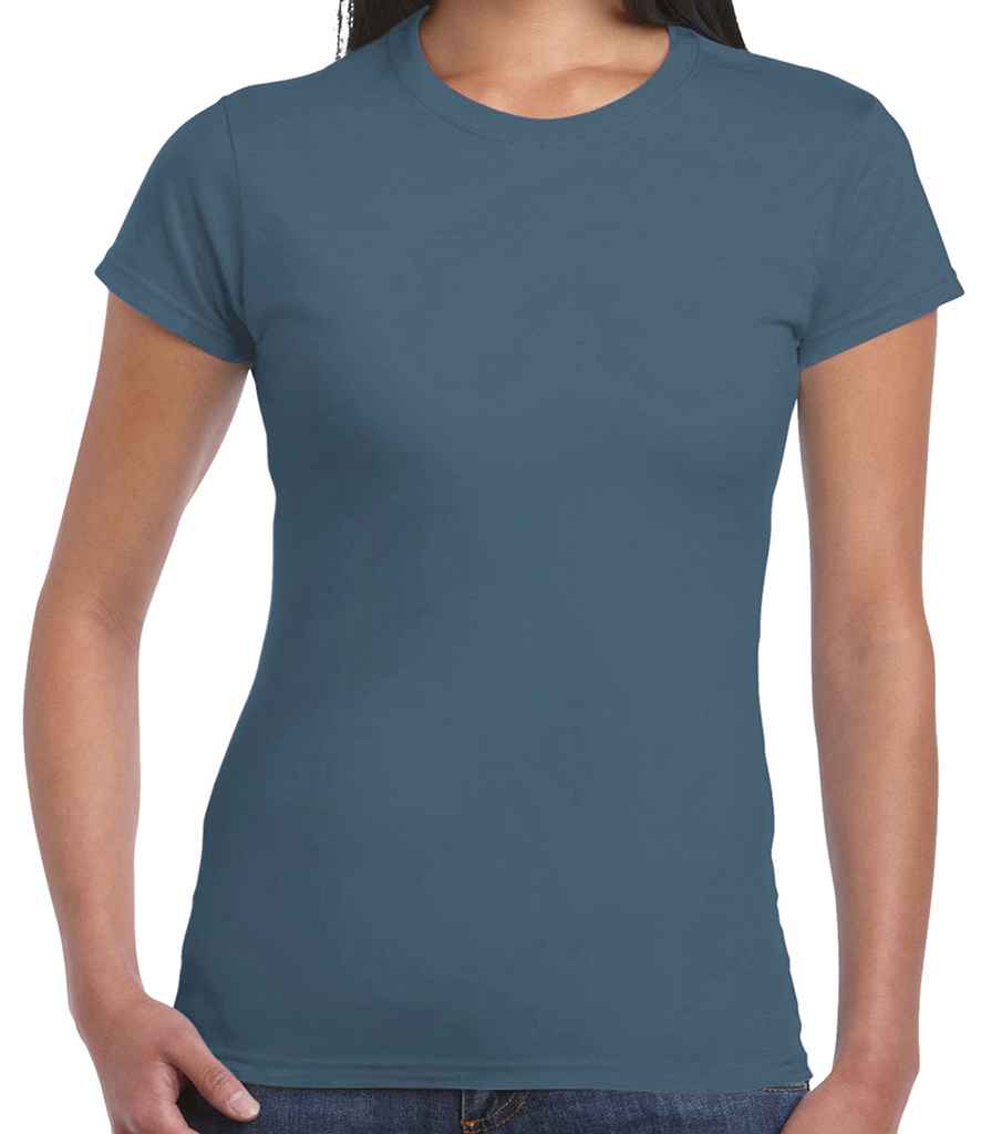 Gildan SoftStyle Ladies Fitted Ringspun T-Shirt in Indigo by Gildan — Custom branded clothing by Print Press, featuring premium embroidery produced in our specialist print lab in the UK.