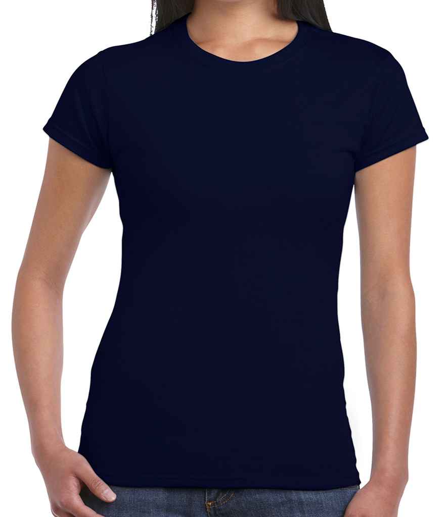 Gildan SoftStyle Ladies Fitted Ringspun T-Shirt in Navy by Gildan — Custom branded clothing by Print Press, featuring premium embroidery produced in our specialist print lab in the UK.