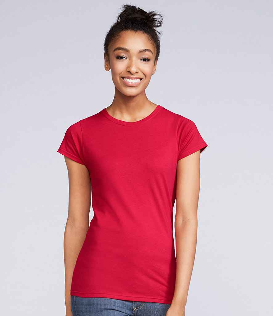 Gildan SoftStyle Ladies Fitted Ringspun T-Shirt in Red by Gildan — Custom branded clothing by Print Press, featuring premium embroidery produced in our specialist print lab in the UK.