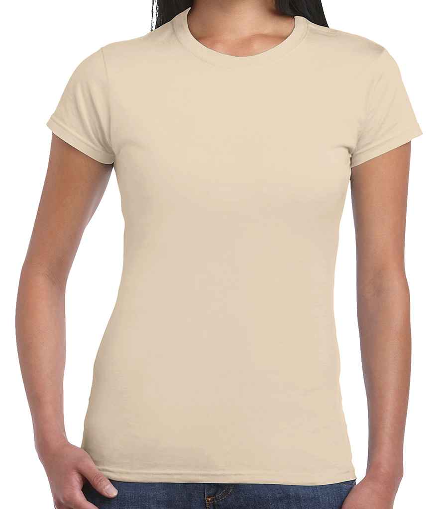 Gildan SoftStyle Ladies Fitted Ringspun T-Shirt in S Sand by Gildan — Custom branded clothing by Print Press, featuring premium embroidery produced in our specialist print lab in the UK.
