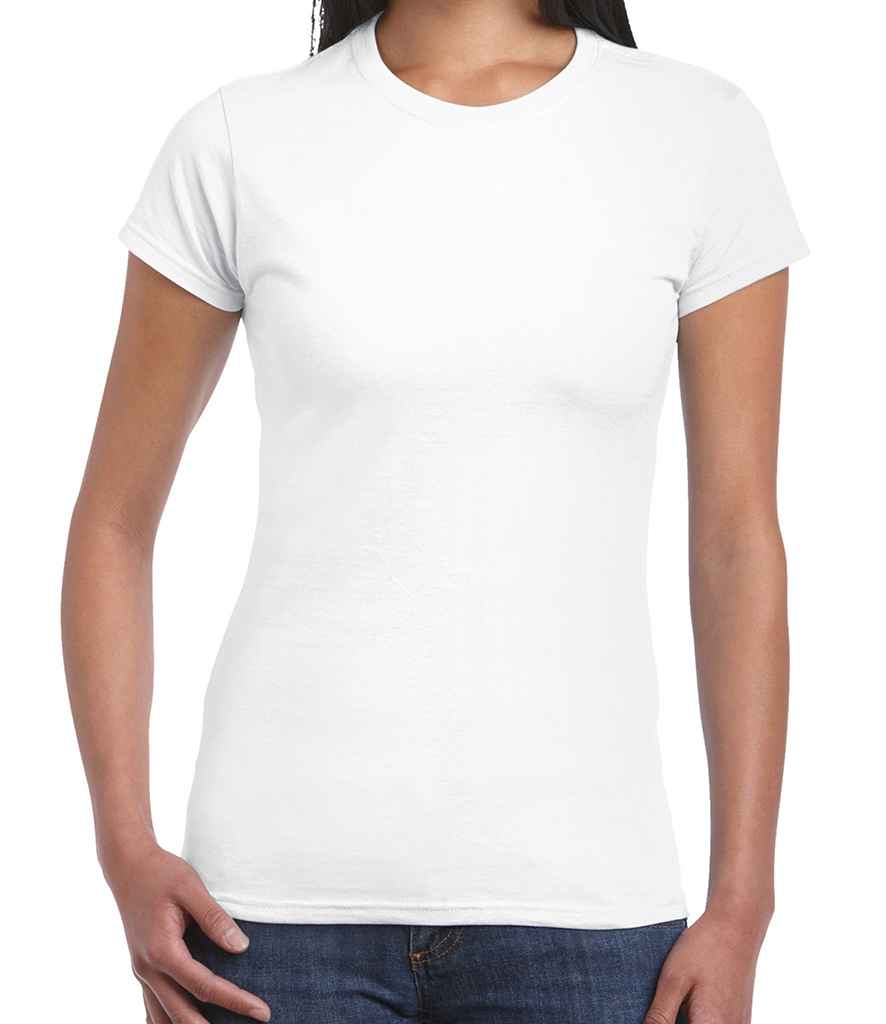 Gildan SoftStyle Ladies Fitted Ringspun T-Shirt in White by Gildan — Custom branded clothing by Print Press, featuring premium embroidery produced in our specialist print lab in the UK.