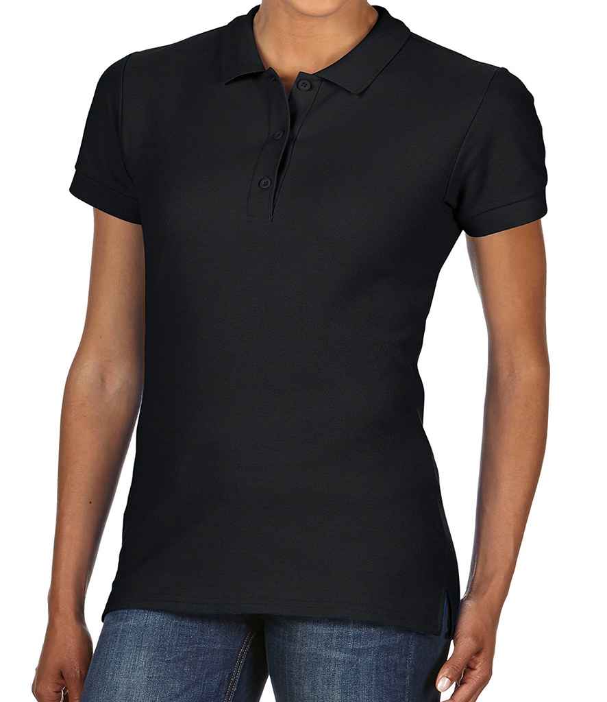 Gildan Ladies Premium Cotton Double Pique Polo Shirt in Black by Gildan — Custom branded clothing by Print Press, featuring premium embroidery produced in our specialist print lab in the UK.