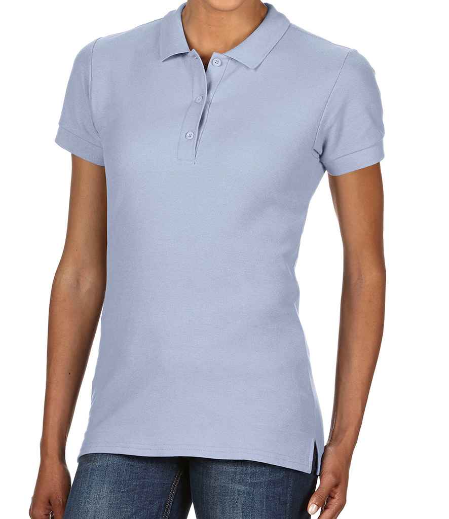 Gildan Ladies Premium Cotton Double Pique Polo Shirt in Light Blue by Gildan — Custom branded clothing by Print Press, featuring premium embroidery produced in our specialist print lab in the UK.