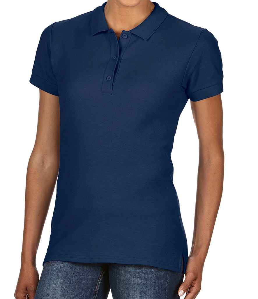 Gildan Ladies Premium Cotton Double Pique Polo Shirt in Navy by Gildan — Custom branded clothing by Print Press, featuring premium embroidery produced in our specialist print lab in the UK.