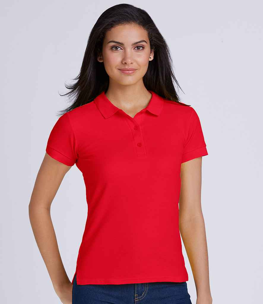 Gildan Ladies Premium Cotton Double Pique Polo Shirt in Red by Gildan — Custom branded clothing by Print Press, featuring premium embroidery produced in our specialist print lab in the UK.