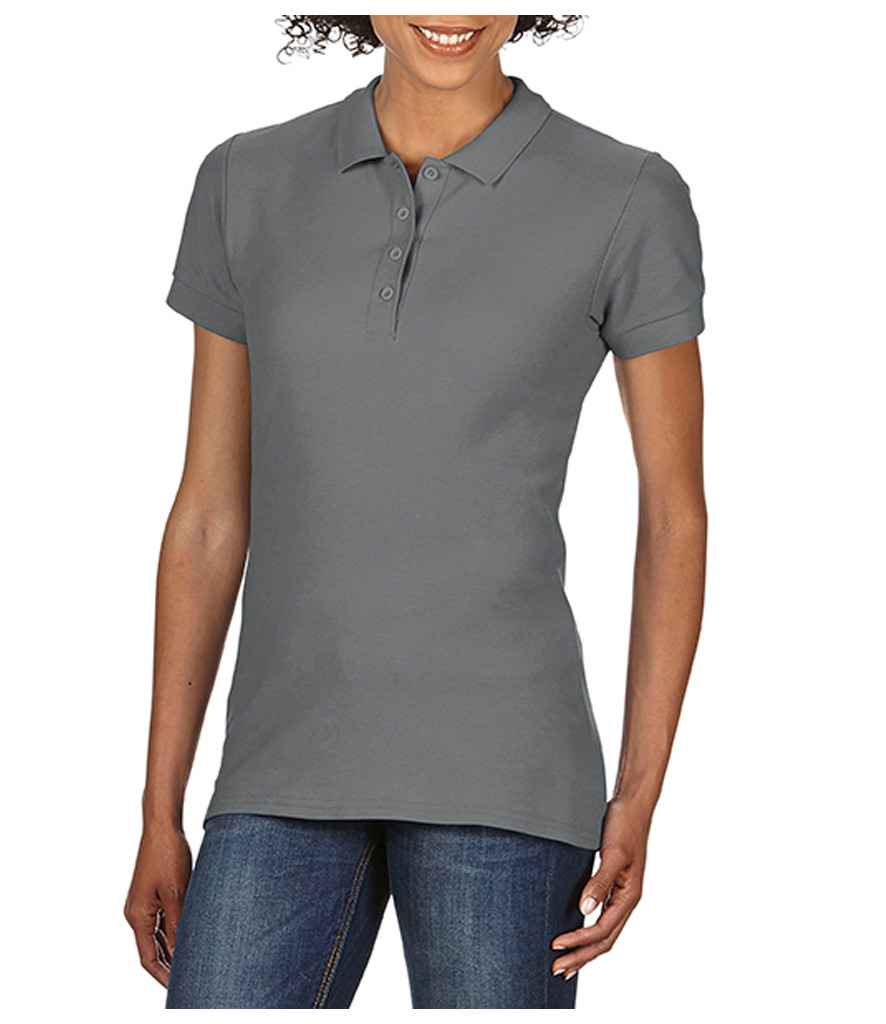 Gildan Ladies SoftStyle Double Pique Polo Shirt in Charcoal by Gildan — Custom branded clothing by Print Press, featuring premium embroidery produced in our specialist print lab in the UK.