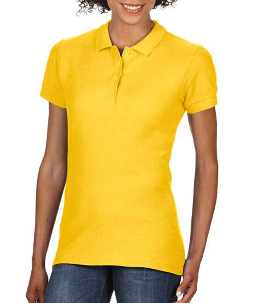 Gildan Ladies SoftStyle Double Pique Polo Shirt in Daisy by Gildan — Custom branded clothing by Print Press, featuring premium embroidery produced in our specialist print lab in the UK.