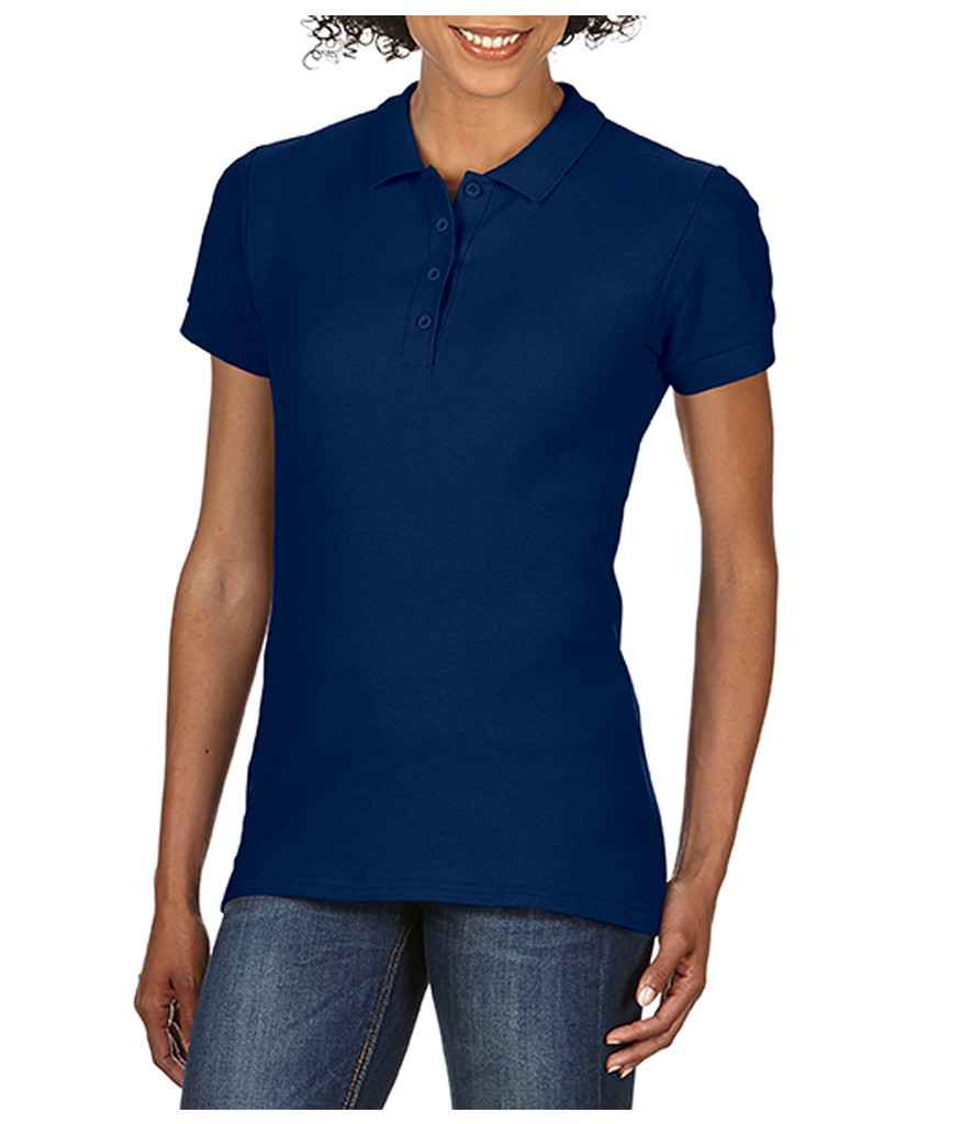 Gildan Ladies SoftStyle Double Pique Polo Shirt in Navy by Gildan — Custom branded clothing by Print Press, featuring premium embroidery produced in our specialist print lab in the UK.