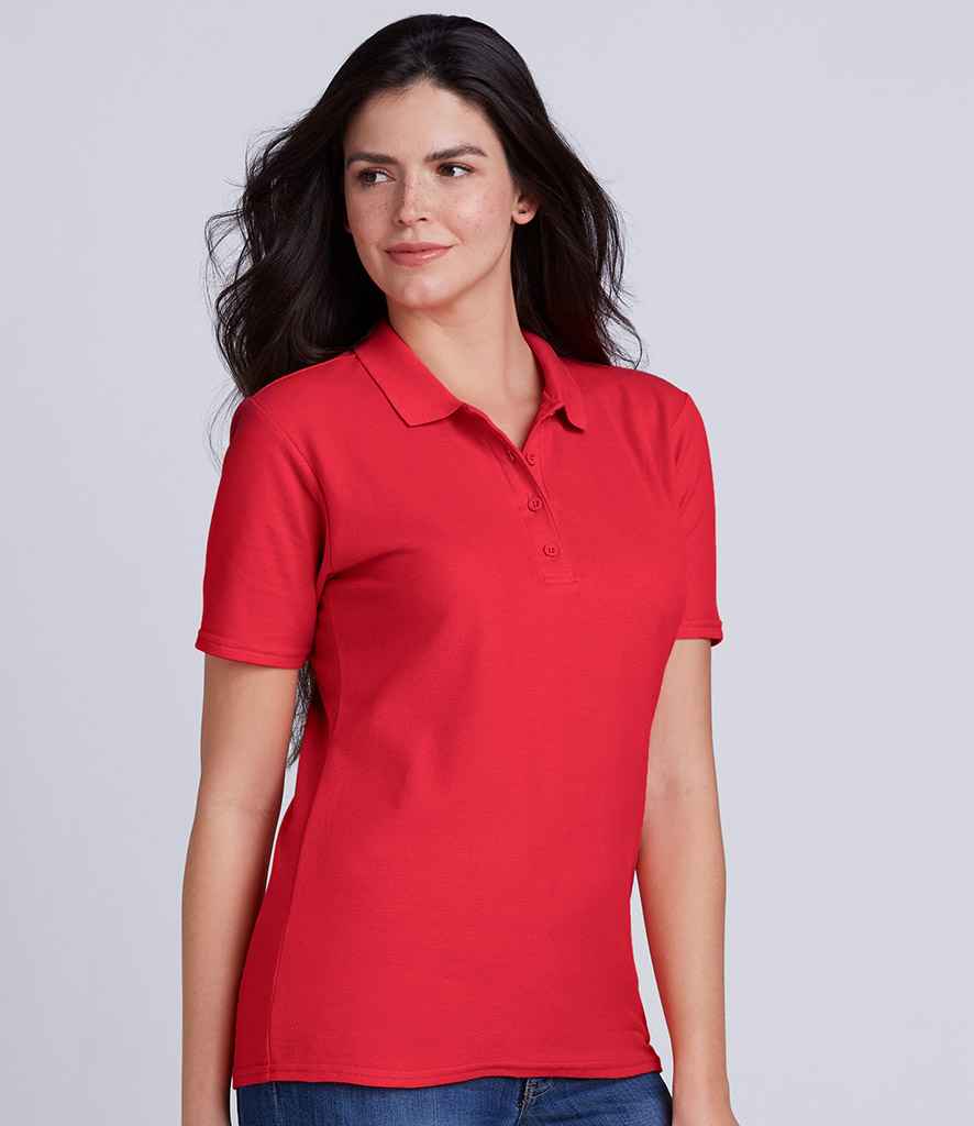 Gildan Ladies SoftStyle Double Pique Polo Shirt in Red by Gildan — Custom branded clothing by Print Press, featuring premium embroidery produced in our specialist print lab in the UK.