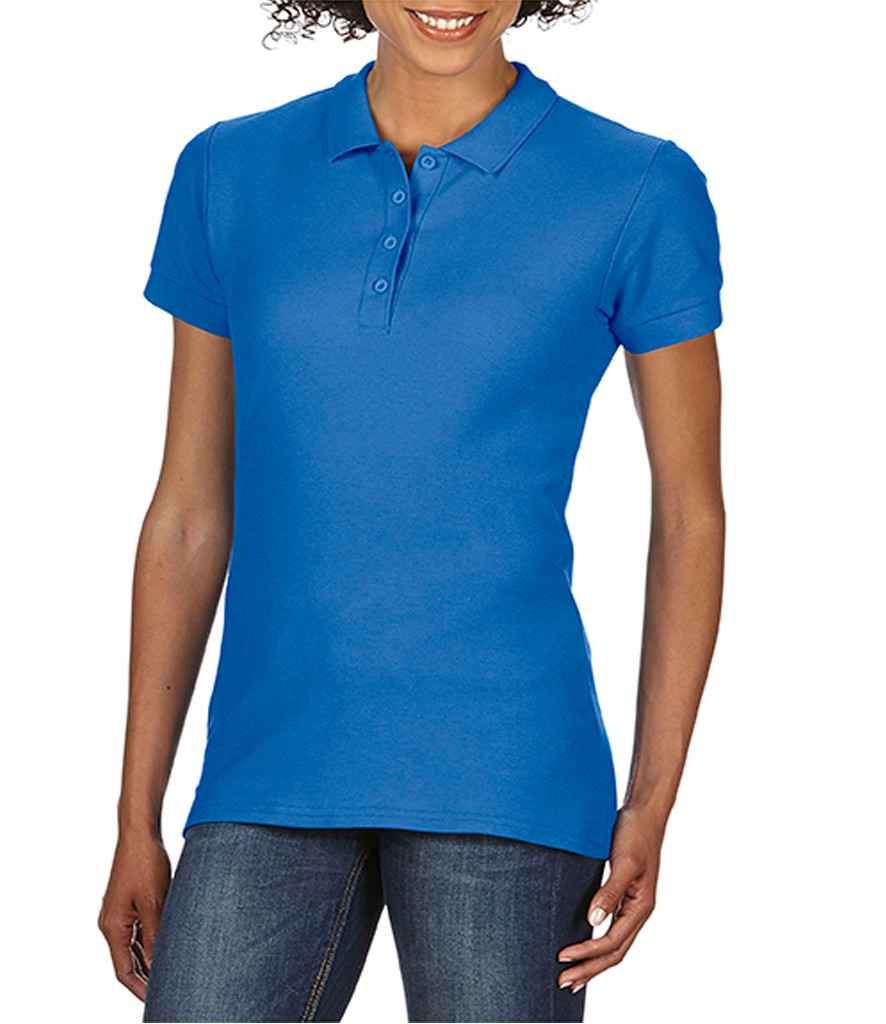 Gildan Ladies SoftStyle Double Pique Polo Shirt in Royal Blue by Gildan — Custom branded clothing by Print Press, featuring premium embroidery produced in our specialist print lab in the UK.