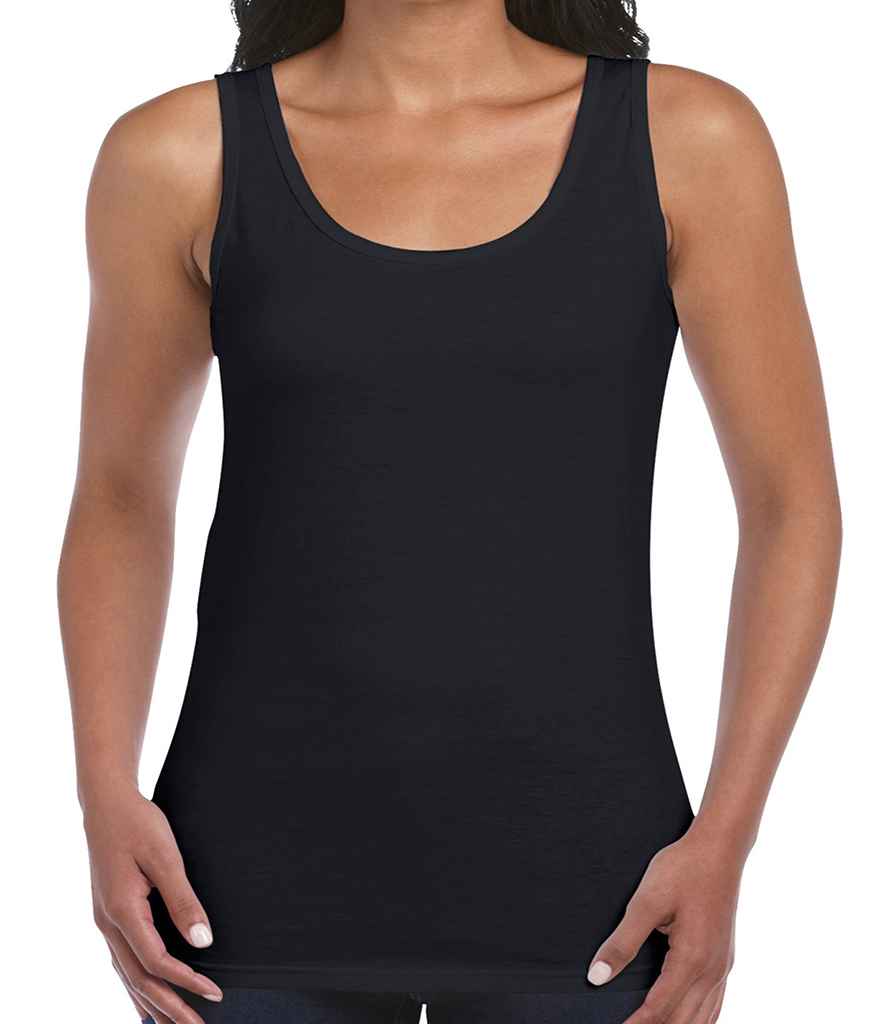 Gildan Ladies SoftStyle Tank Top in Black by Gildan — Custom branded clothing by Print Press, featuring premium embroidery produced in our specialist print lab in the UK.