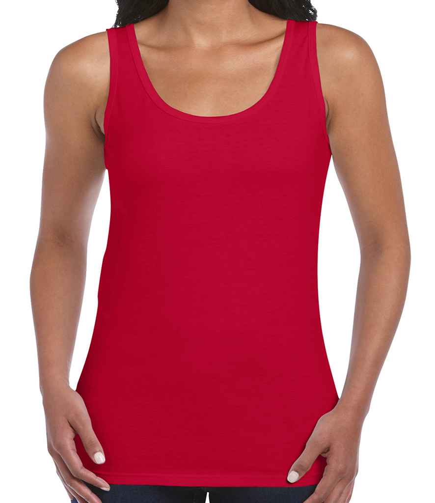 Gildan Ladies SoftStyle Tank Top in Cherry Red by Gildan — Custom branded clothing by Print Press, featuring premium embroidery produced in our specialist print lab in the UK.