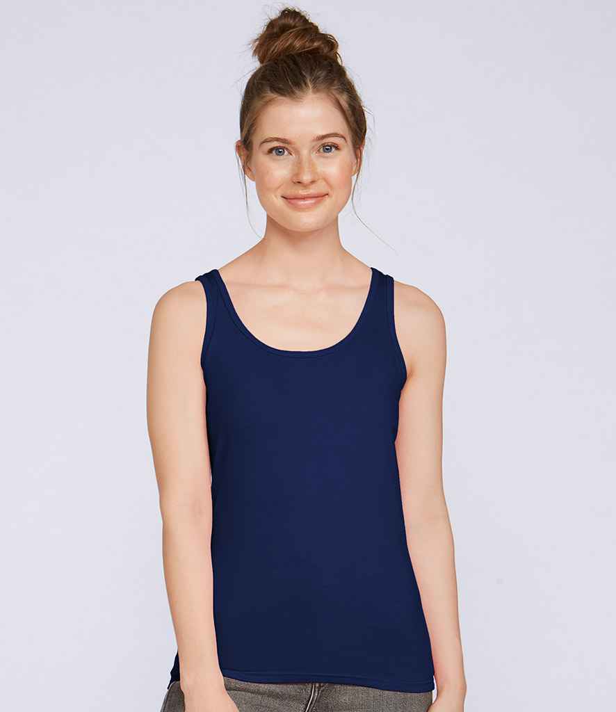 Gildan Ladies SoftStyle Tank Top in Navy by Gildan — Custom branded clothing by Print Press, featuring premium embroidery produced in our specialist print lab in the UK.