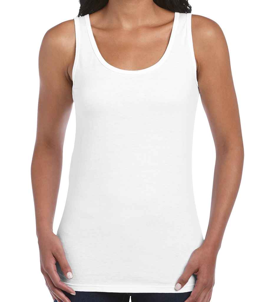 Gildan Ladies SoftStyle Tank Top in White by Gildan — Custom branded clothing by Print Press, featuring premium embroidery produced in our specialist print lab in the UK.