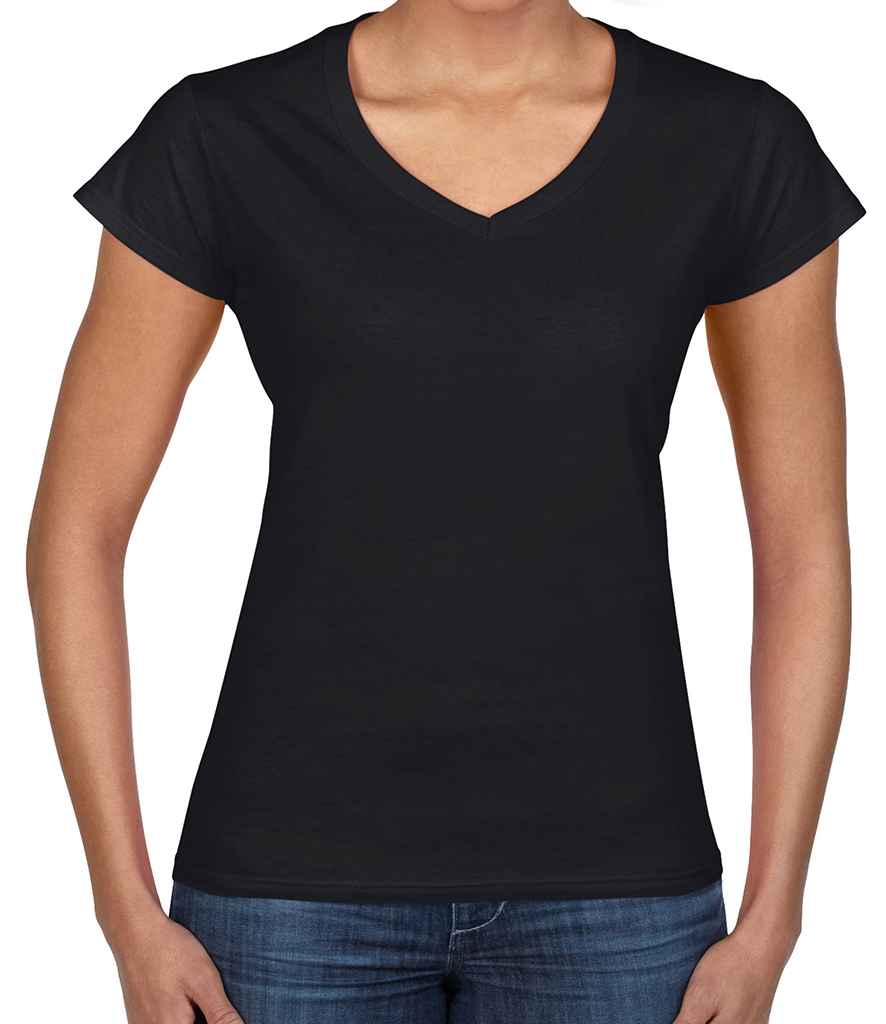 Gildan SoftStyle Ladies V Neck T-Shirt in by Gildan — Custom branded clothing by Print Press, featuring premium embroidery produced in our specialist print lab in the UK.