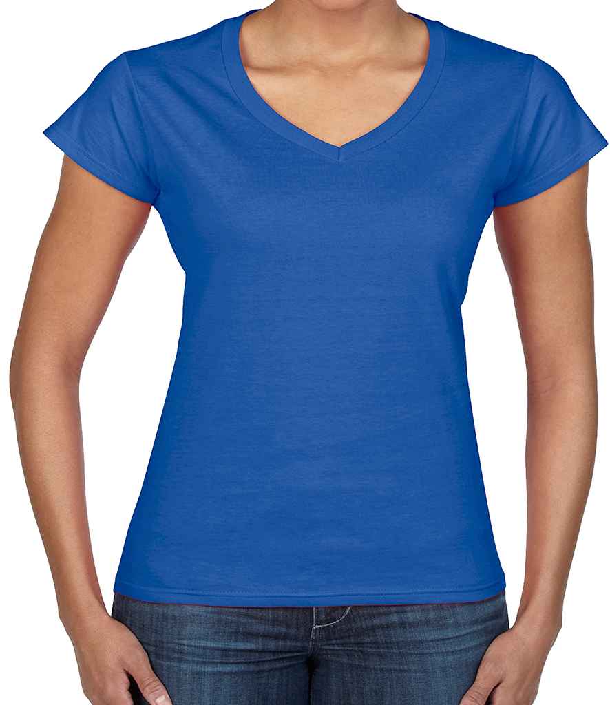 Gildan SoftStyle Ladies V Neck T-Shirt in Royal Blue by Gildan — Custom branded clothing by Print Press, featuring premium embroidery produced in our specialist print lab in the UK.