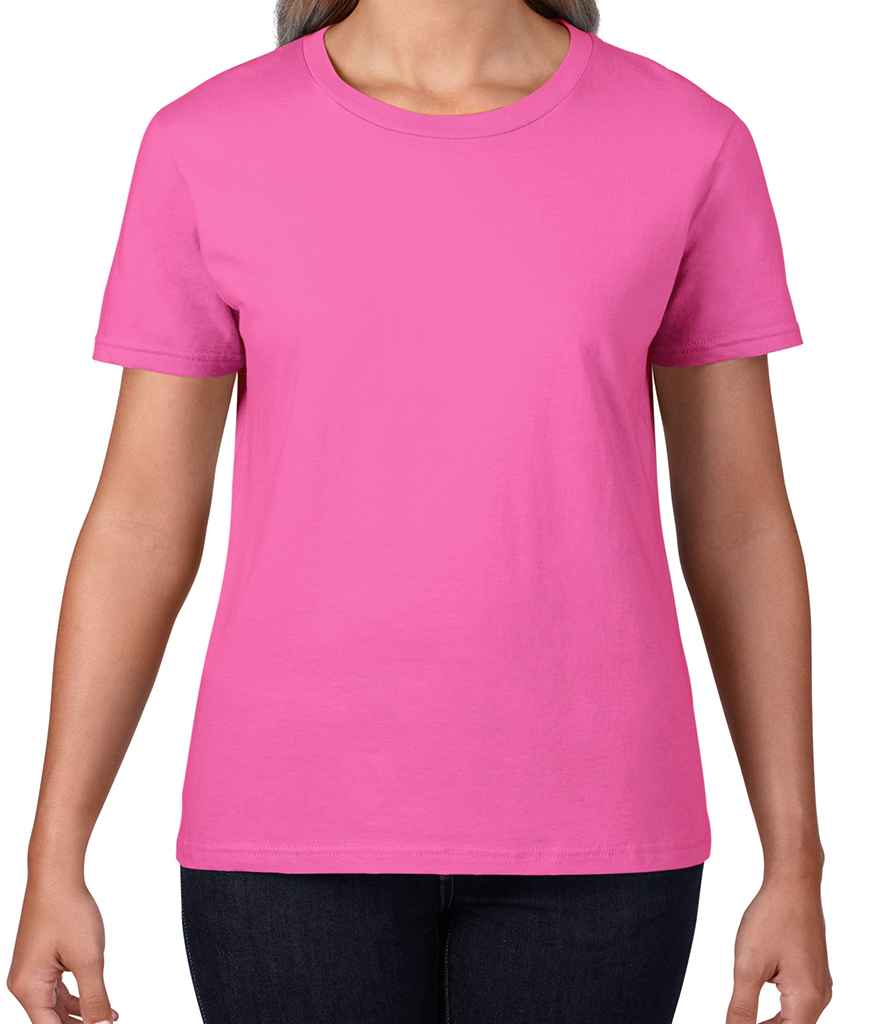 Gildan Ladies Premium Cotton T-Shirt in Azalea by Gildan — Custom branded clothing by Print Press, featuring premium embroidery produced in our specialist print lab in the UK.