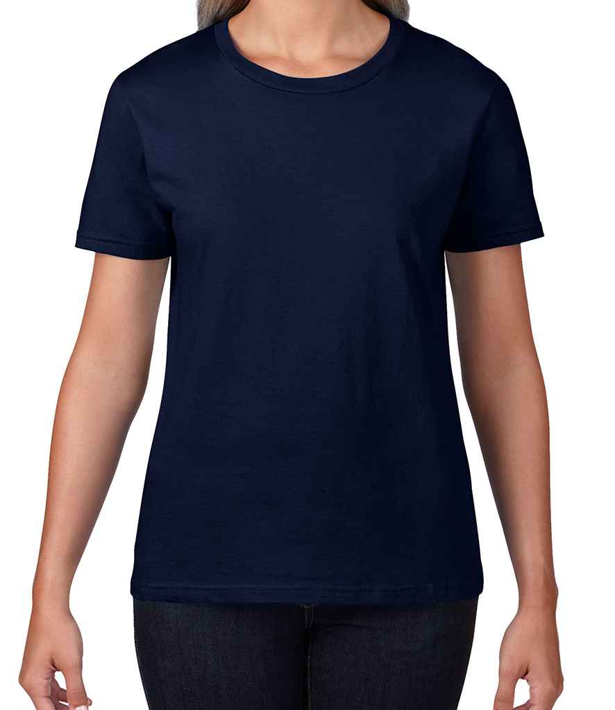 Gildan Ladies Premium Cotton T-Shirt in Navy by Gildan — Custom branded clothing by Print Press, featuring premium embroidery produced in our specialist print lab in the UK.