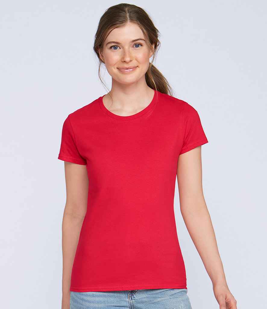 Gildan Ladies Premium Cotton T-Shirt in Red by Gildan — Custom branded clothing by Print Press, featuring premium embroidery produced in our specialist print lab in the UK.