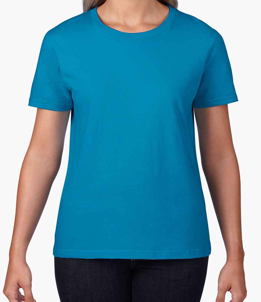 Gildan Ladies Premium Cotton T-Shirt in Sapphire Blue by Gildan — Custom branded clothing by Print Press, featuring premium embroidery produced in our specialist print lab in the UK.