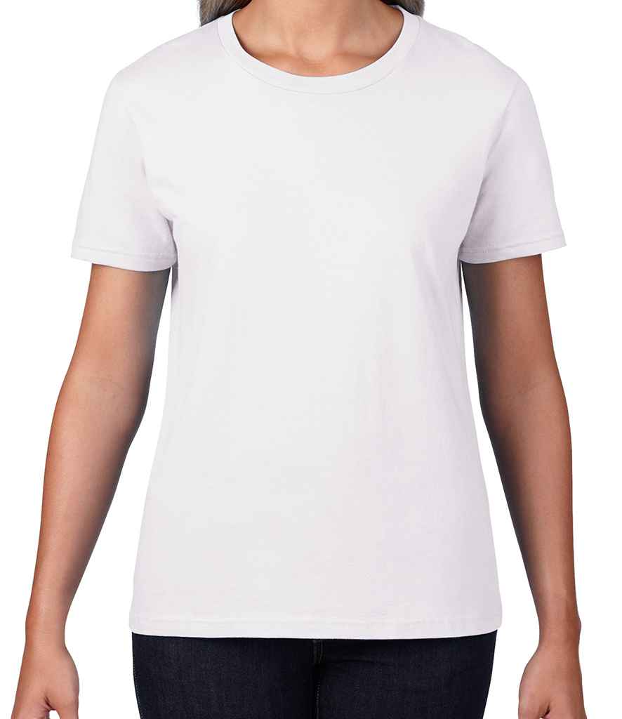 Gildan Ladies Premium Cotton T-Shirt in White by Gildan — Custom branded clothing by Print Press, featuring premium embroidery produced in our specialist print lab in the UK.
