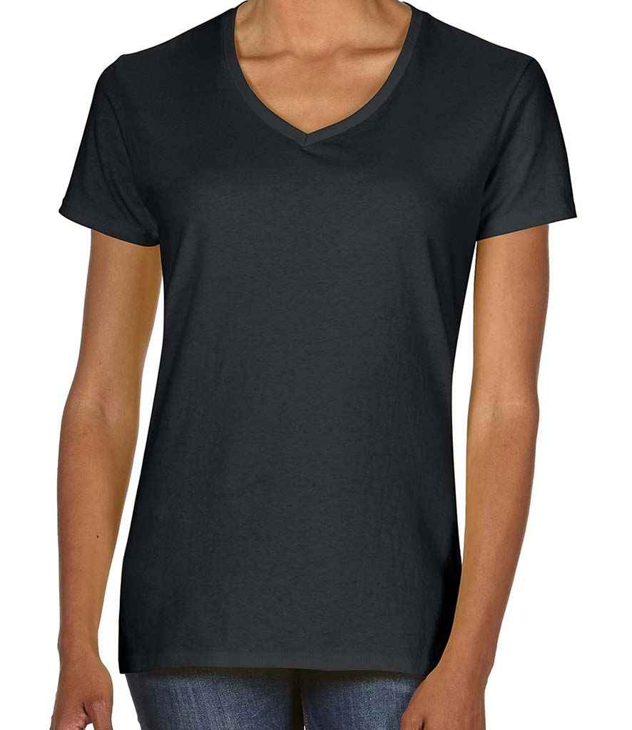 Gildan Ladies Premium Cotton V Neck T-Shirt in Black by Gildan — Custom branded clothing by Print Press, featuring premium embroidery produced in our specialist print lab in the UK.