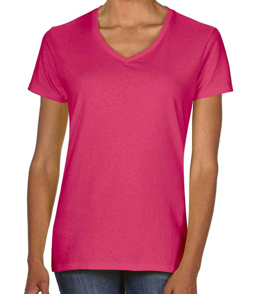 Gildan Ladies Premium Cotton V Neck T-Shirt in Heliconia by Gildan — Custom branded clothing by Print Press, featuring premium embroidery produced in our specialist print lab in the UK.