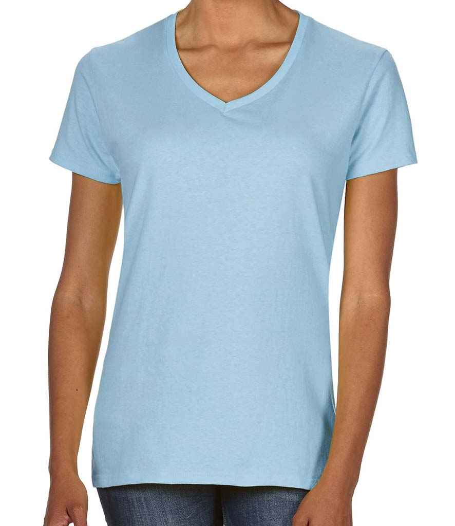 Gildan Ladies Premium Cotton V Neck T-Shirt in Light Blue by Gildan — Custom branded clothing by Print Press, featuring premium embroidery produced in our specialist print lab in the UK.