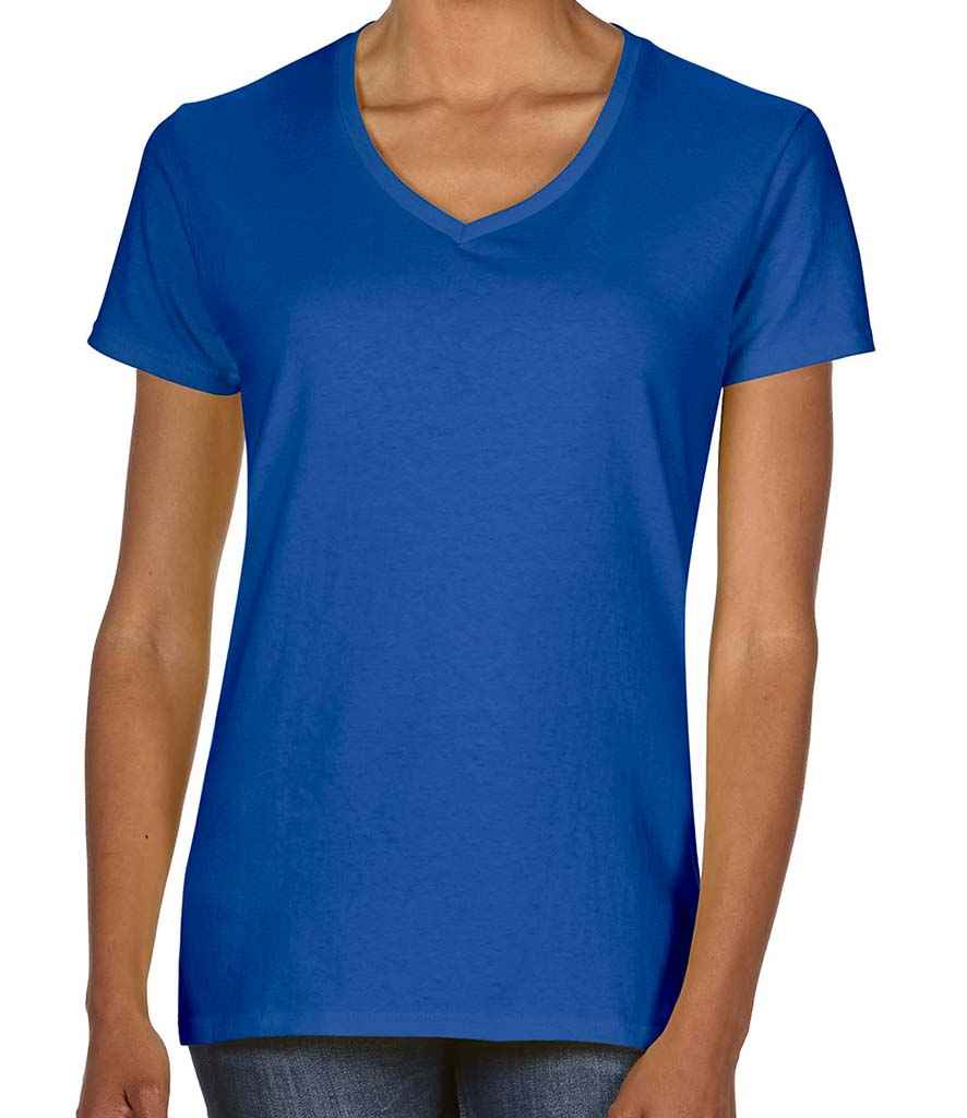 Gildan Ladies Premium Cotton V Neck T-Shirt in Royal Blue by Gildan — Custom branded clothing by Print Press, featuring premium embroidery produced in our specialist print lab in the UK.
