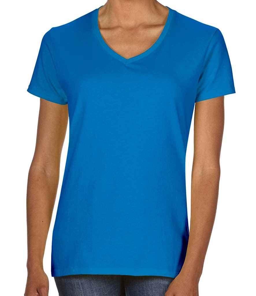 Gildan Ladies Premium Cotton V Neck T-Shirt in Sapphire Blue by Gildan — Custom branded clothing by Print Press, featuring premium embroidery produced in our specialist print lab in the UK.