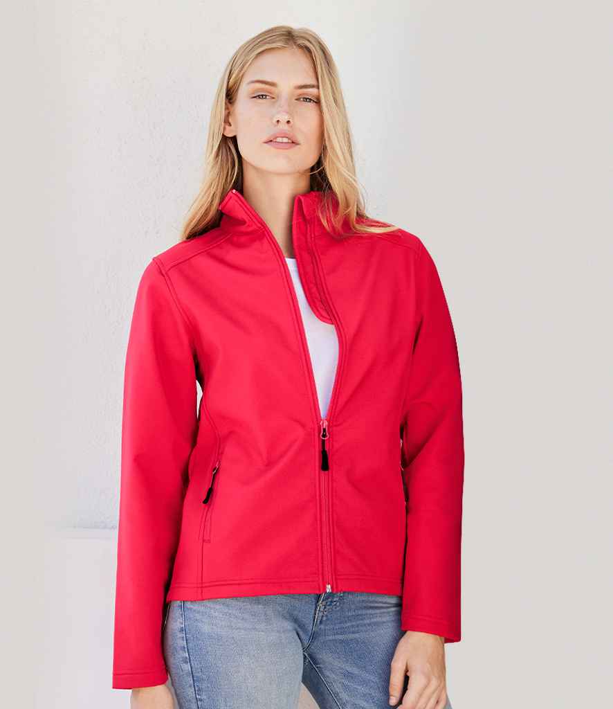 Gildan Hammer Ladies Soft Shell Jacket in Red by Gildan — Custom branded clothing by Print Press, featuring premium embroidery produced in our specialist print lab in the UK.