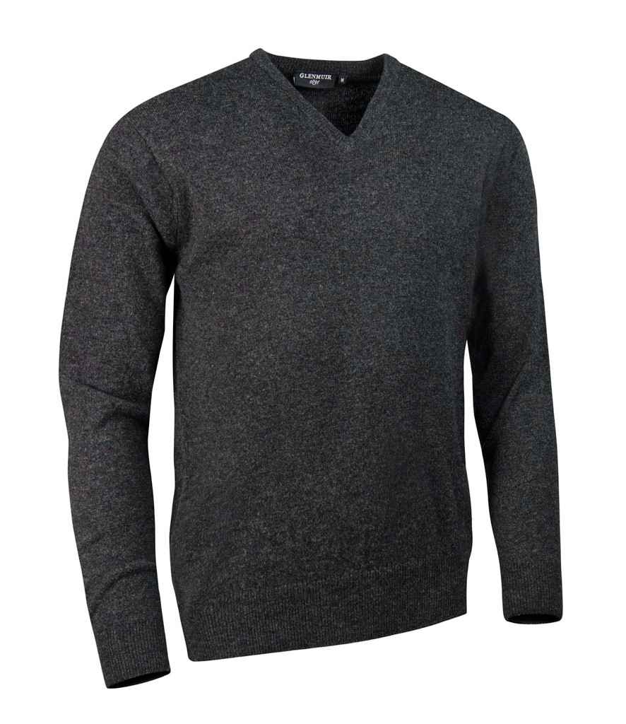 Glenmuir V Neck Lambswool Sweater in Charcoal by Glenmuir — Custom branded clothing by Print Press, featuring premium embroidery produced in our specialist print lab in the UK.