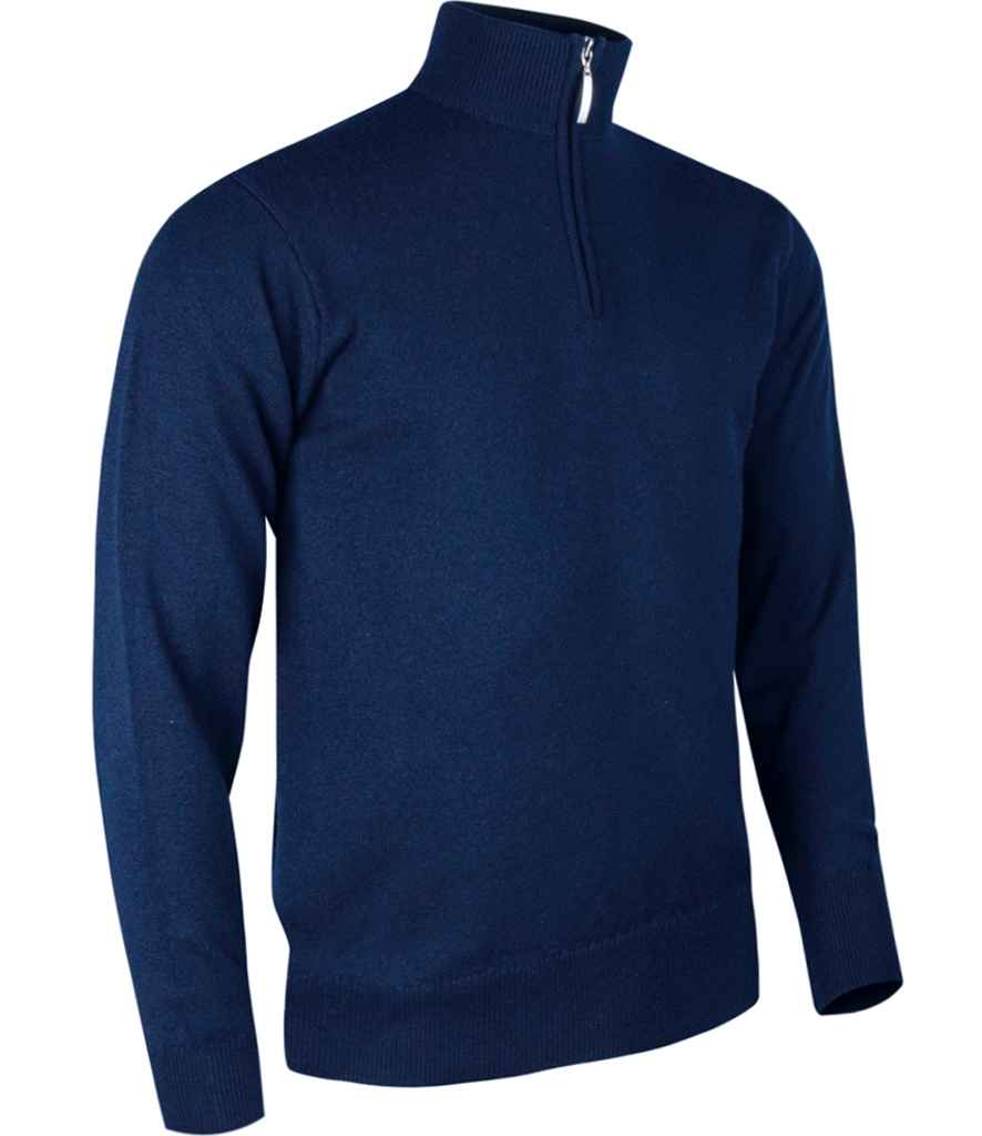 Glenmuir Zip Neck Lambswool Sweater in Navy by Glenmuir — Custom branded clothing by Print Press, featuring premium embroidery produced in our specialist print lab in the UK.