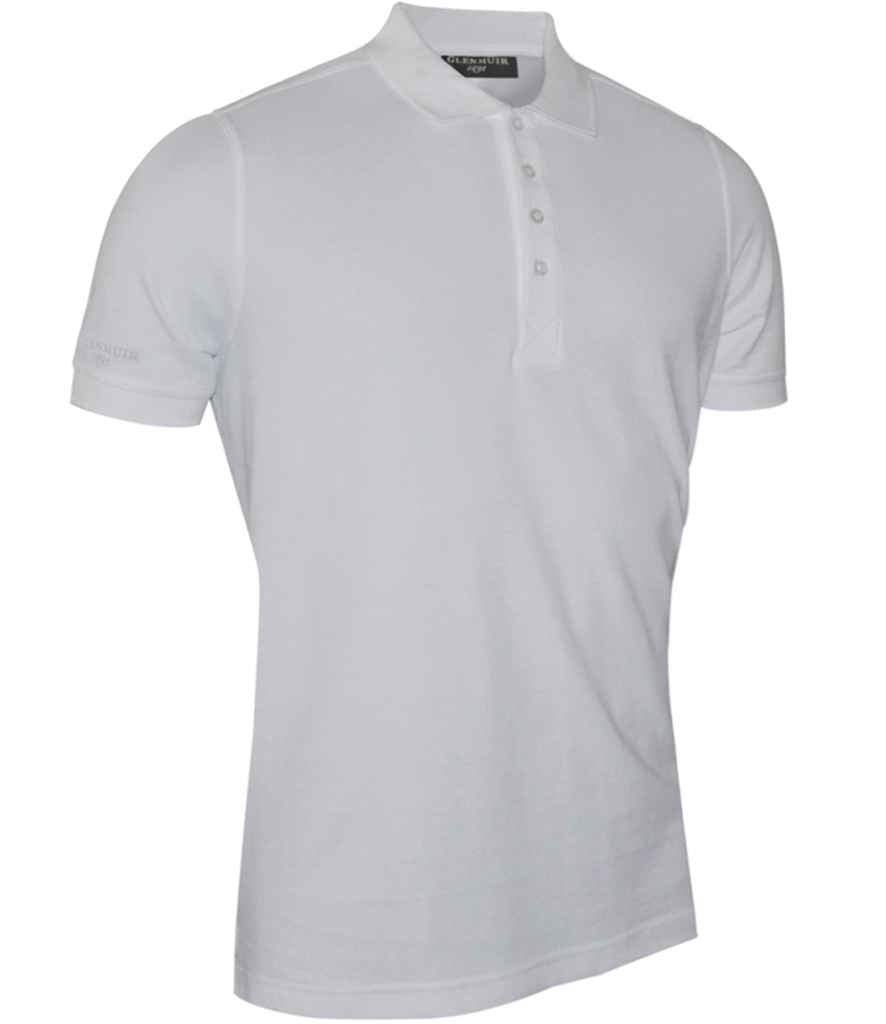 Glenmuir Classic Fit Pique Polo Shirt in White by Glenmuir — Custom branded clothing by Print Press, featuring premium embroidery produced in our specialist print lab in the UK.