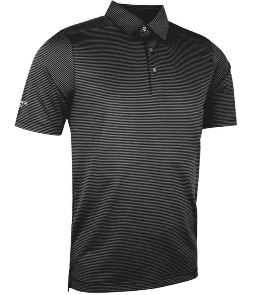 Glenmuir Micro Stripe Polo Shirt in Black Light Grey by Glenmuir — Custom branded clothing by Print Press, featuring premium embroidery produced in our specialist print lab in the UK.