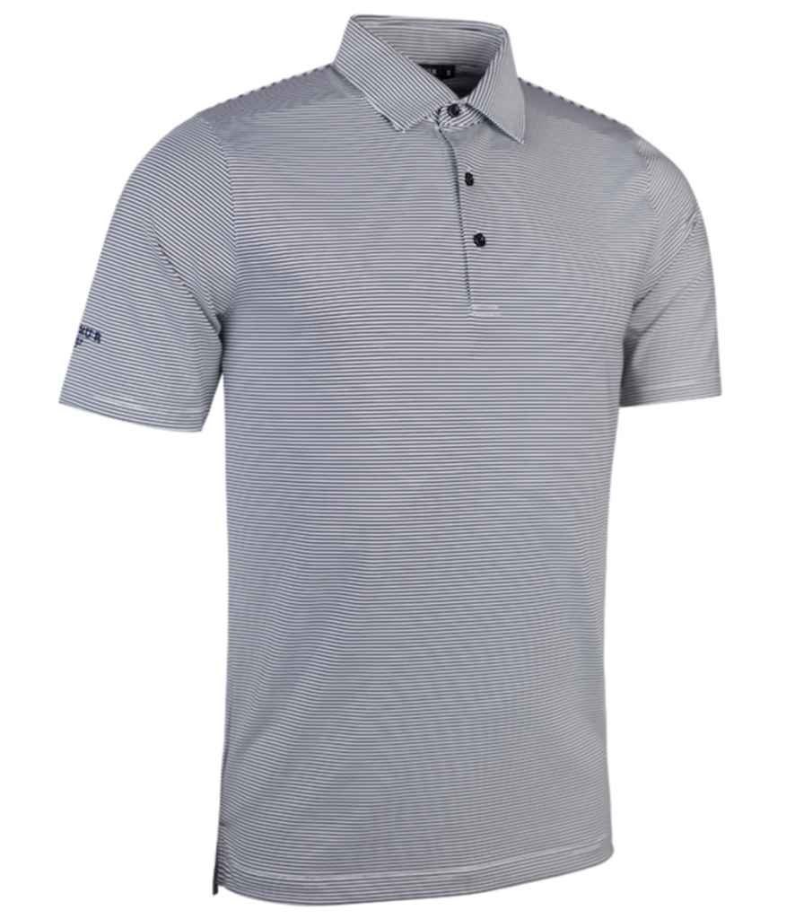 Glenmuir Micro Stripe Polo Shirt in White Navy by Glenmuir — Custom branded clothing by Print Press, featuring premium embroidery produced in our specialist print lab in the UK.