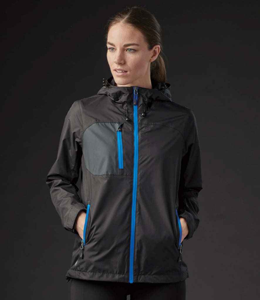 Stormtech Ladies Olympia Shell Jacket in Black Azure by Stormtech — Custom branded clothing by Print Press, featuring premium embroidery produced in our specialist print lab in the UK.