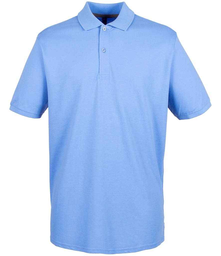 Henbury Modern Fit Cotton Pique Polo Shirt in Mid Blue by Henbury — Custom branded clothing by Print Press, featuring premium embroidery produced in our specialist print lab in the UK.