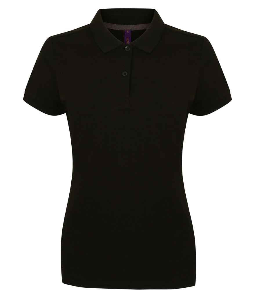 Henbury Ladies Modern Fit Cotton Pique Polo Shirt in Black by Henbury — Custom branded clothing by Print Press, featuring premium embroidery produced in our specialist print lab in the UK.