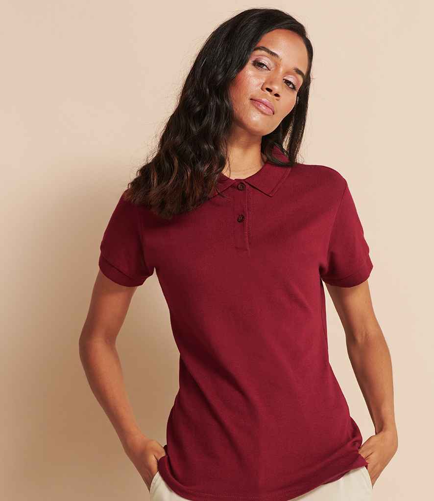 Henbury Ladies Modern Fit Cotton Pique Polo Shirt in Burgundy by Henbury — Custom branded clothing by Print Press, featuring premium embroidery produced in our specialist print lab in the UK.