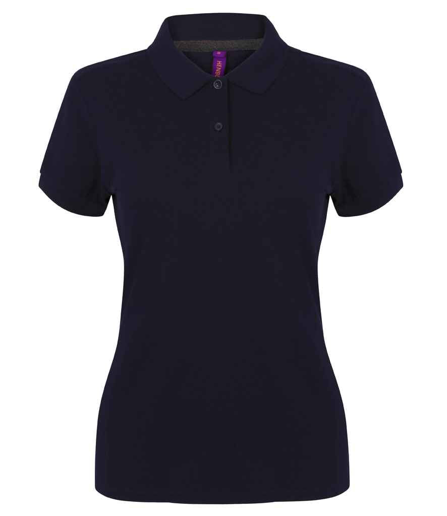 Henbury Ladies Modern Fit Cotton Pique Polo Shirt in Navy by Henbury — Custom branded clothing by Print Press, featuring premium embroidery produced in our specialist print lab in the UK.