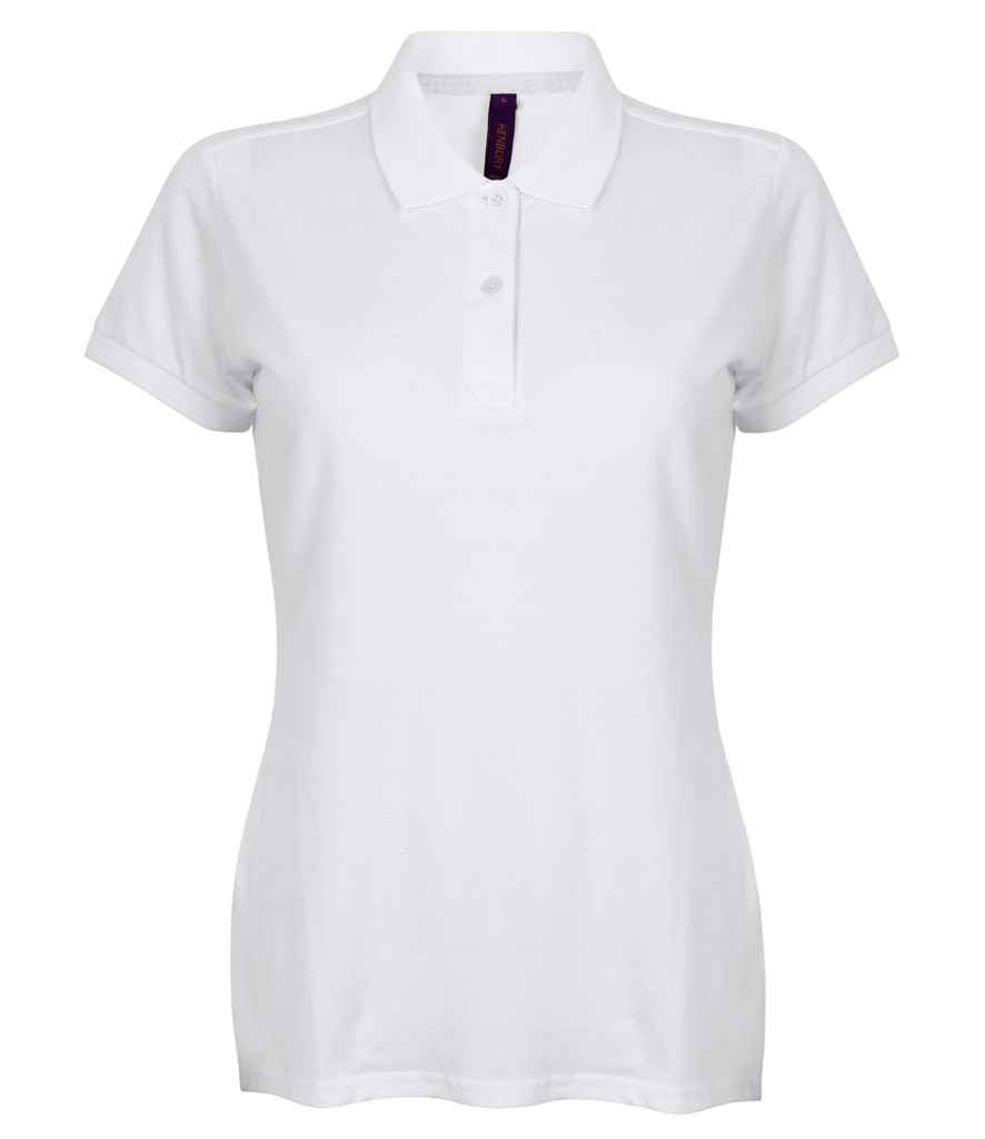 Henbury Ladies Modern Fit Cotton Pique Polo Shirt in White by Henbury — Custom branded clothing by Print Press, featuring premium embroidery produced in our specialist print lab in the UK.