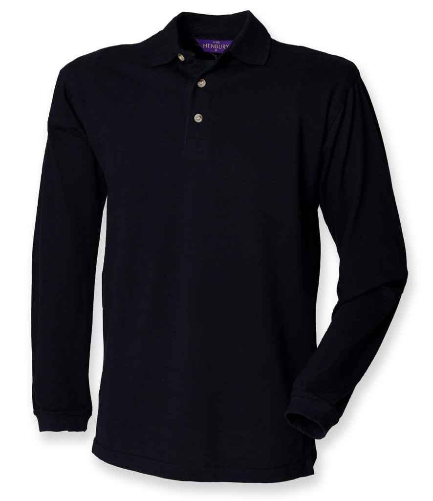 Henbury Long Sleeve Cotton Pique Polo Shirt in Navy by Henbury — Custom branded clothing by Print Press, featuring premium embroidery produced in our specialist print lab in the UK.