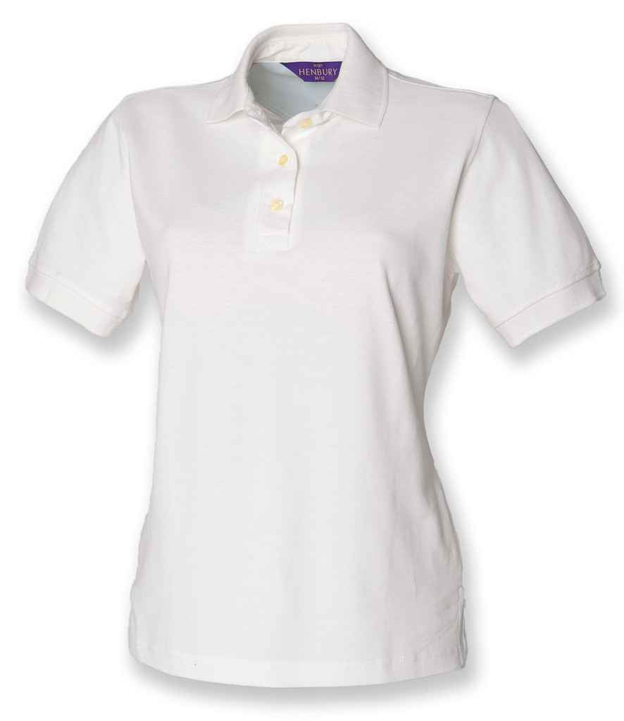 Henbury Ladies Classic Cotton Pique Polo Shirt in White by Henbury — Custom branded clothing by Print Press, featuring premium embroidery produced in our specialist print lab in the UK.