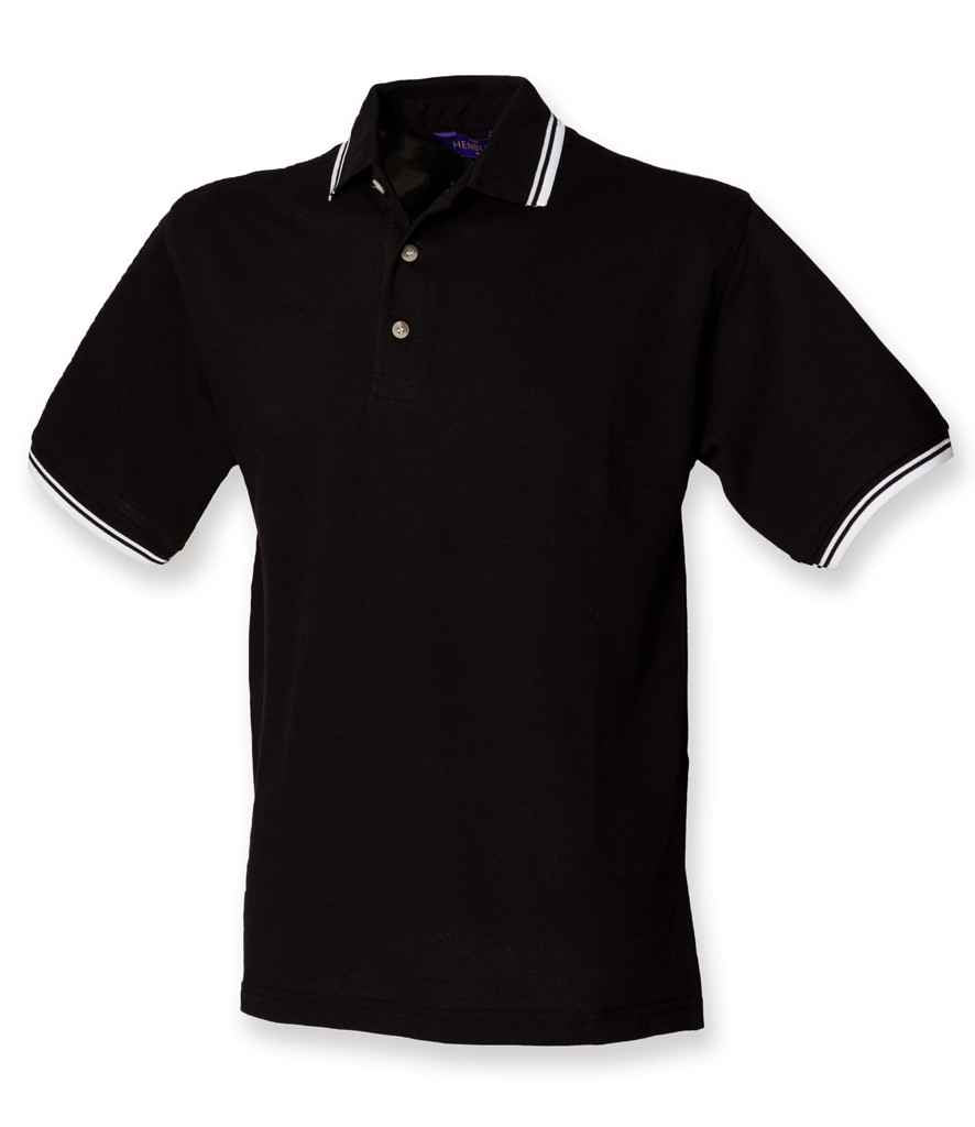 Henbury Contrast Double Tipped Cotton Piqué Polo Shirt in Black White by Henbury — Custom branded clothing by Print Press, featuring premium embroidery produced in our specialist print lab in the UK.