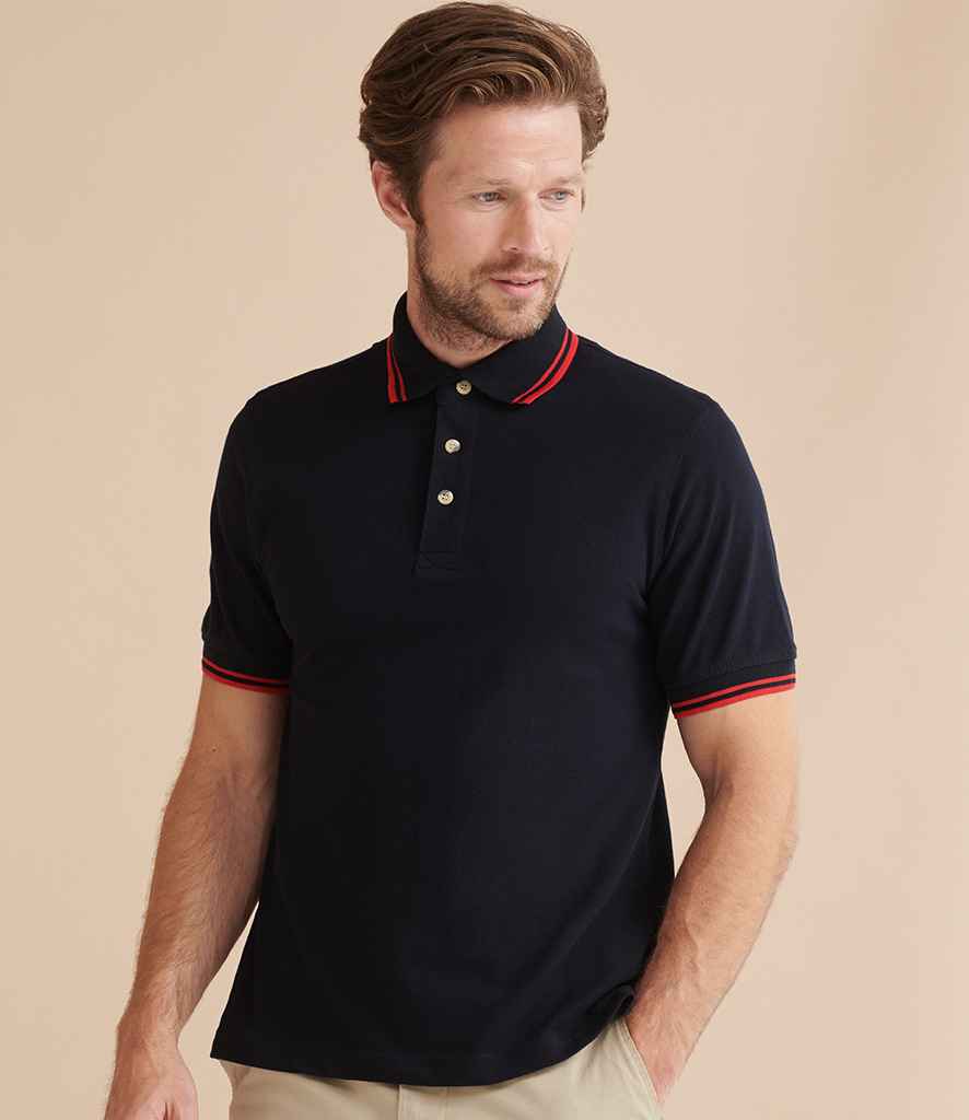 Henbury Contrast Double Tipped Cotton Piqué Polo Shirt in Navy Red by Henbury — Custom branded clothing by Print Press, featuring premium embroidery produced in our specialist print lab in the UK.