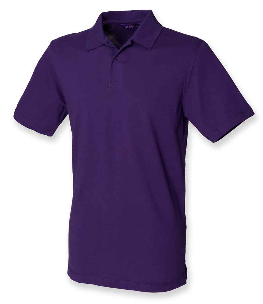 Henbury Unisex Stretch Cotton Pique Polo Shirt in Purple by Henbury — Custom branded clothing by Print Press, featuring premium embroidery produced in our specialist print lab in the UK.