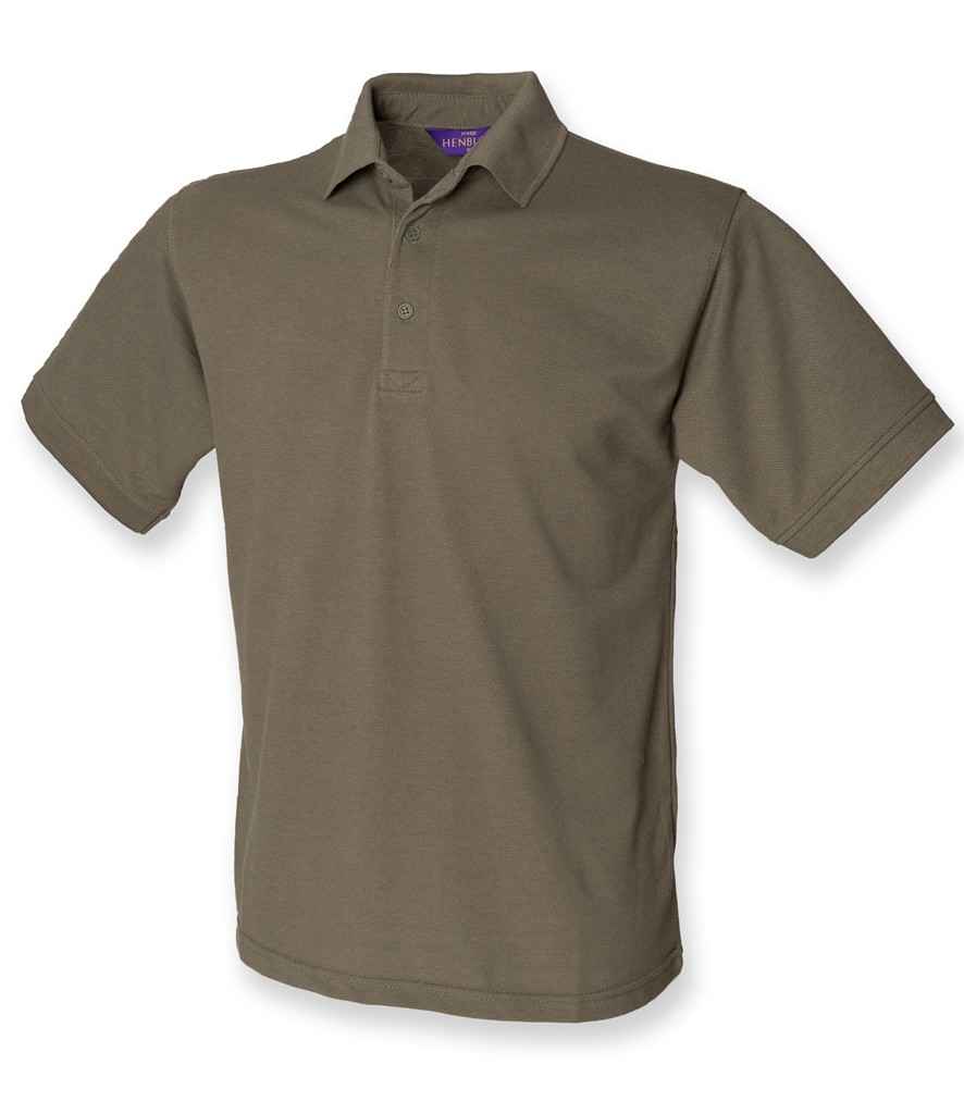Henbury Heavy Poly/Cotton Pique Polo Shirt in Olive Green by Henbury — Custom branded clothing by Print Press, featuring premium embroidery produced in our specialist print lab in the UK.
