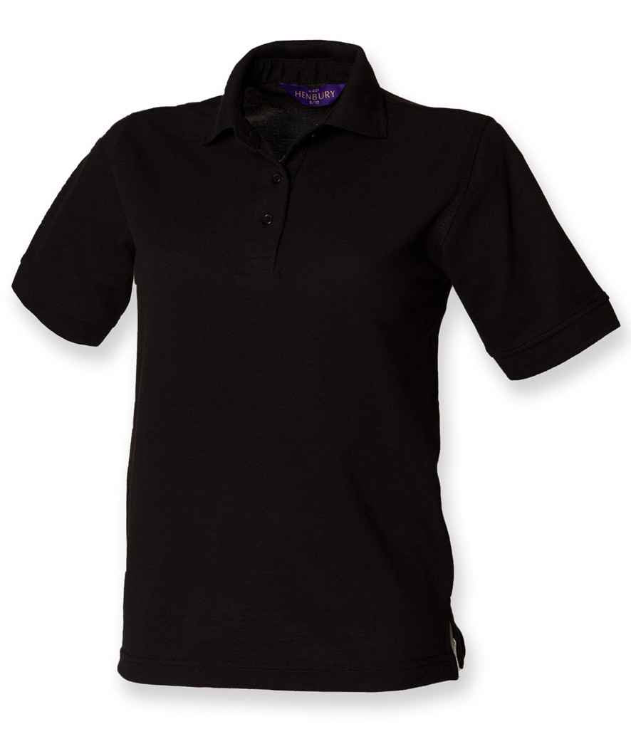 Henbury Ladies Poly/Cotton Pique Polo Shirt in Black by Henbury — Custom branded clothing by Print Press, featuring premium embroidery produced in our specialist print lab in the UK.
