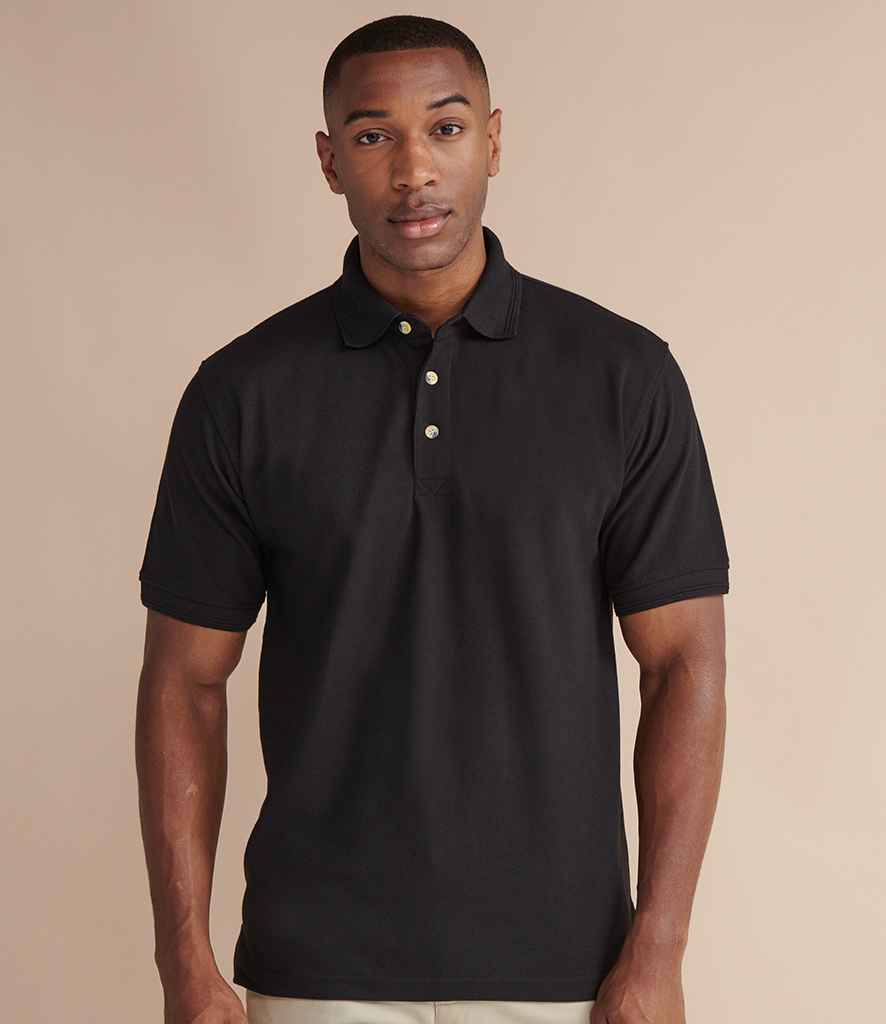 Henbury Ultimate Poly/Cotton Pique Polo Shirt in Black by Henbury — Custom branded clothing by Print Press, featuring premium embroidery produced in our specialist print lab in the UK.
